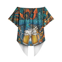 Beer Lovers Cheers To Good Times Off Shoulder Wrap Waist Top Urban Graffiti Pattern With Frothy Clinking Mugs Art