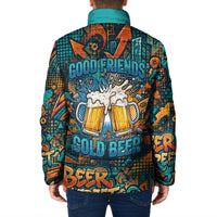 Beer Lovers Cheers To Good Times Padded Jacket Urban Graffiti Pattern With Frothy Clinking Mugs Art