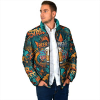 Beer Lovers Cheers To Good Times Padded Jacket Urban Graffiti Pattern With Frothy Clinking Mugs Art