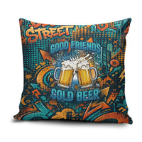 Beer Lovers Cheers To Good Times Pillow Cover Urban Graffiti Pattern With Frothy Clinking Mugs Art