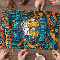 Beer Lovers Cheers To Good Times Puzzle Urban Graffiti Pattern With Frothy Clinking Mugs Art