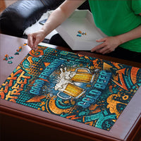 Beer Lovers Cheers To Good Times Puzzle Urban Graffiti Pattern With Frothy Clinking Mugs Art