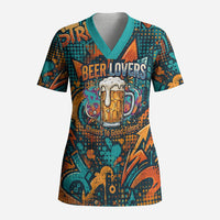 Beer Lovers Cheers To Good Times Scrub Top Urban Graffiti Pattern With Frothy Clinking Mugs Art