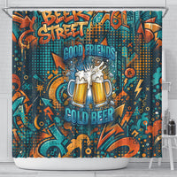 Beer Lovers Cheers To Good Times Shower Curtain Urban Graffiti Pattern With Frothy Clinking Mugs Art