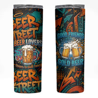 Beer Lovers Cheers To Good Times Skinny Tumbler Urban Graffiti Pattern With Frothy Clinking Mugs Art