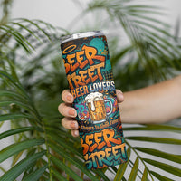 Beer Lovers Cheers To Good Times Skinny Tumbler Urban Graffiti Pattern With Frothy Clinking Mugs Art
