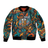 Beer Lovers Cheers To Good Times Sleeve Zip Bomber Jacket Urban Graffiti Pattern With Frothy Clinking Mugs Art