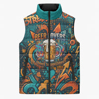 Beer Lovers Cheers To Good Times Sleeveless Puffer Jacket Urban Graffiti Pattern With Frothy Clinking Mugs Art