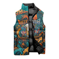 Beer Lovers Cheers To Good Times Sleeveless Puffer Jacket Urban Graffiti Pattern With Frothy Clinking Mugs Art