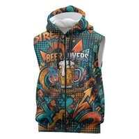 Beer Lovers Cheers To Good Times Sleeveless Zip Hoodie Urban Graffiti Pattern With Frothy Clinking Mugs Art