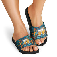 Beer Lovers Cheers To Good Times Slide Sandals Urban Graffiti Pattern With Frothy Clinking Mugs Art