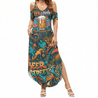 Beer Lovers Cheers To Good Times Summer Maxi Dress Urban Graffiti Pattern With Frothy Clinking Mugs Art
