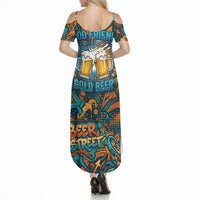 Beer Lovers Cheers To Good Times Summer Maxi Dress Urban Graffiti Pattern With Frothy Clinking Mugs Art