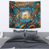 Beer Lovers Cheers To Good Times Tapestry Urban Graffiti Pattern With Frothy Clinking Mugs Art