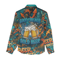 Beer Lovers Cheers To Good Times Women Casual Shirt Urban Graffiti Pattern With Frothy Clinking Mugs Art