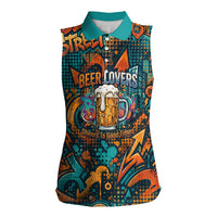 Beer Lovers Cheers To Good Times Women Sleeveless Polo Shirt Urban Graffiti Pattern With Frothy Clinking Mugs Art