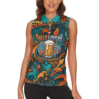 Beer Lovers Cheers To Good Times Women Sleeveless Polo Shirt Urban Graffiti Pattern With Frothy Clinking Mugs Art