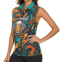 Beer Lovers Cheers To Good Times Women Sleeveless Polo Shirt Urban Graffiti Pattern With Frothy Clinking Mugs Art