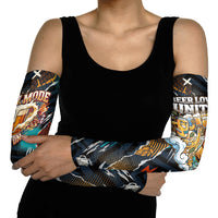 Beer Lovers United Brew Mode On Arm Sleeves Retro Comic Beer Characters Clinking Glasses