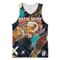 Beer Lovers United Brew Mode On Basketball Jersey Retro Comic Beer Characters Clinking Glasses