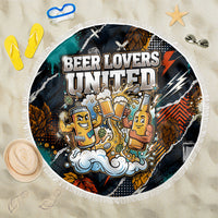 Beer Lovers United Brew Mode On Beach Blanket Retro Comic Beer Characters Clinking Glasses