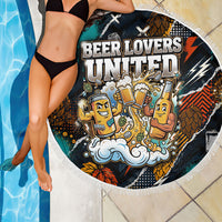 Beer Lovers United Brew Mode On Beach Blanket Retro Comic Beer Characters Clinking Glasses