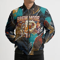 Beer Lovers United Brew Mode On Bomber Puffer Jacket Retro Comic Beer Characters Clinking Glasses