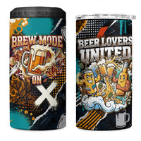 Beer Lovers United Brew Mode On 4 in 1 Can Cooler Tumbler Retro Comic Beer Characters Clinking Glasses