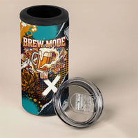 Beer Lovers United Brew Mode On 4 in 1 Can Cooler Tumbler Retro Comic Beer Characters Clinking Glasses