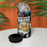 Beer Lovers United Brew Mode On 4 in 1 Can Cooler Tumbler Retro Comic Beer Characters Clinking Glasses