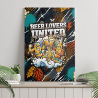 Beer Lovers United Brew Mode On Canvas Wall Art Retro Comic Beer Characters Clinking Glasses