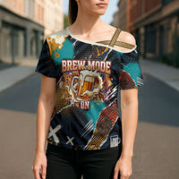 Beer Lovers United Brew Mode On Cross Shoulder Shirt Retro Comic Beer Characters Clinking Glasses