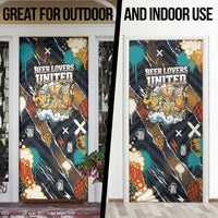 Beer Lovers United Brew Mode On Door Cover Retro Comic Beer Characters Clinking Glasses