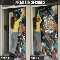 Beer Lovers United Brew Mode On Door Cover Retro Comic Beer Characters Clinking Glasses