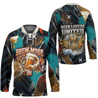 Beer Lovers United Brew Mode On Hockey Jersey Retro Comic Beer Characters Clinking Glasses