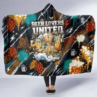 Beer Lovers United Brew Mode On Hooded Blanket Retro Comic Beer Characters Clinking Glasses