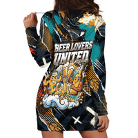 Beer Lovers United Brew Mode On Hoodie Dress Retro Comic Beer Characters Clinking Glasses