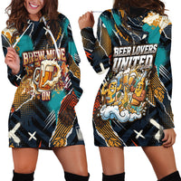 Beer Lovers United Brew Mode On Hoodie Dress Retro Comic Beer Characters Clinking Glasses
