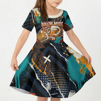 Beer Lovers United Brew Mode On Kid Short Sleeve Dress Retro Comic Beer Characters Clinking Glasses