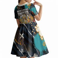 Beer Lovers United Brew Mode On Kid Short Sleeve Dress Retro Comic Beer Characters Clinking Glasses
