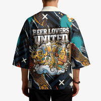Beer Lovers United Brew Mode On Kimono Retro Comic Beer Characters Clinking Glasses