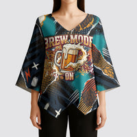 Beer Lovers United Brew Mode On Kimono Sleeve Blouse Retro Comic Beer Characters Clinking Glasses
