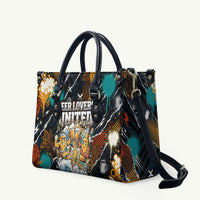 Beer Lovers United Brew Mode On Leather Bag Retro Comic Beer Characters Clinking Glasses