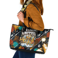 Beer Lovers United Brew Mode On Leather Tote Bag Retro Comic Beer Characters Clinking Glasses