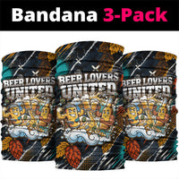Beer Lovers United Brew Mode On Neck Gaiter Retro Comic Beer Characters Clinking Glasses
