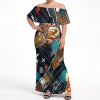 Beer Lovers United Brew Mode On Off Shoulder Maxi Dress Retro Comic Beer Characters Clinking Glasses