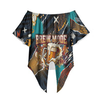 Beer Lovers United Brew Mode On Off Shoulder Wrap Waist Top Retro Comic Beer Characters Clinking Glasses