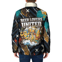 Beer Lovers United Brew Mode On Padded Jacket Retro Comic Beer Characters Clinking Glasses