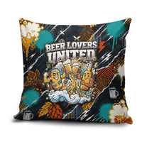 Beer Lovers United Brew Mode On Pillow Cover Retro Comic Beer Characters Clinking Glasses