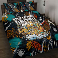 Beer Lovers United Brew Mode On Quilt Bed Set Retro Comic Beer Characters Clinking Glasses